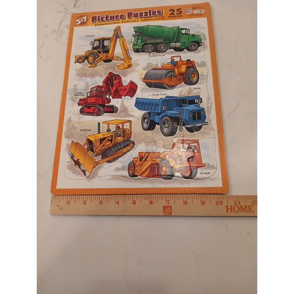 Picture Puzzle Patch 25 Piece Construction Vehicles Complete